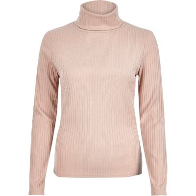 Light pink ribbed roll neck
